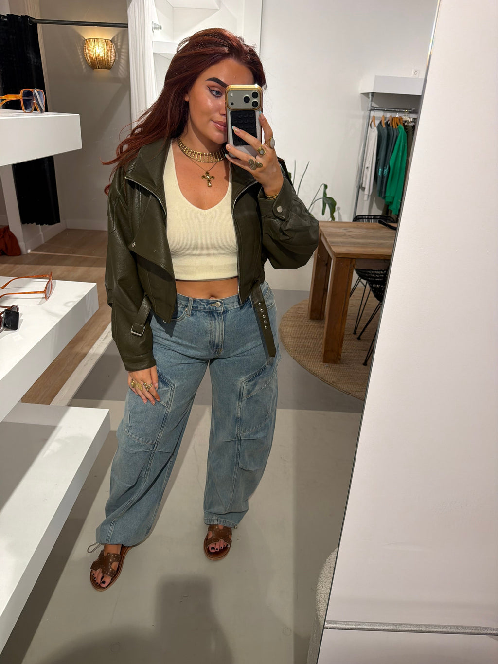 Leren jas kiki groen
